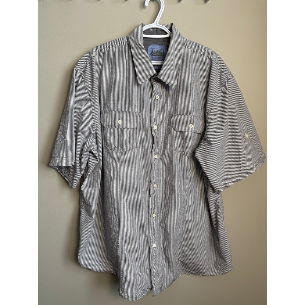 Midtown Mens Vintage Striped Short Sleeve Button Up Shirt Roll-Tab Sleeve Y2K